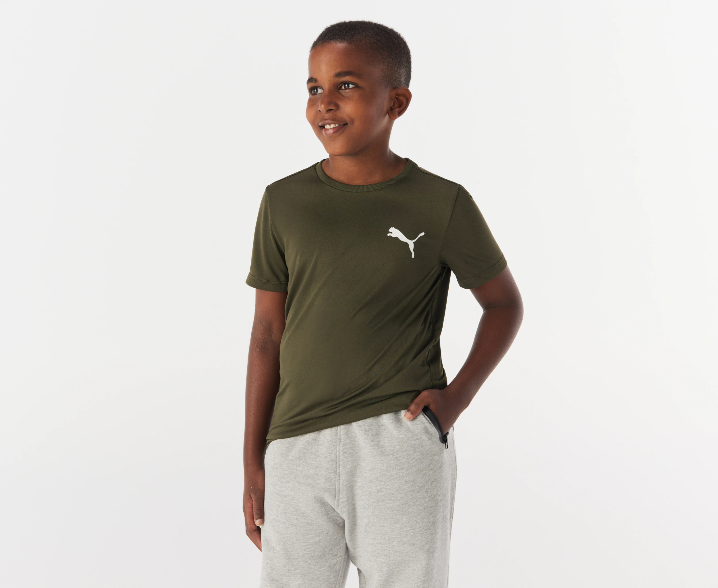 Puma Youth Boys' Active Small Logo Tee / T-Shirt / Tshirt - Dark Olive