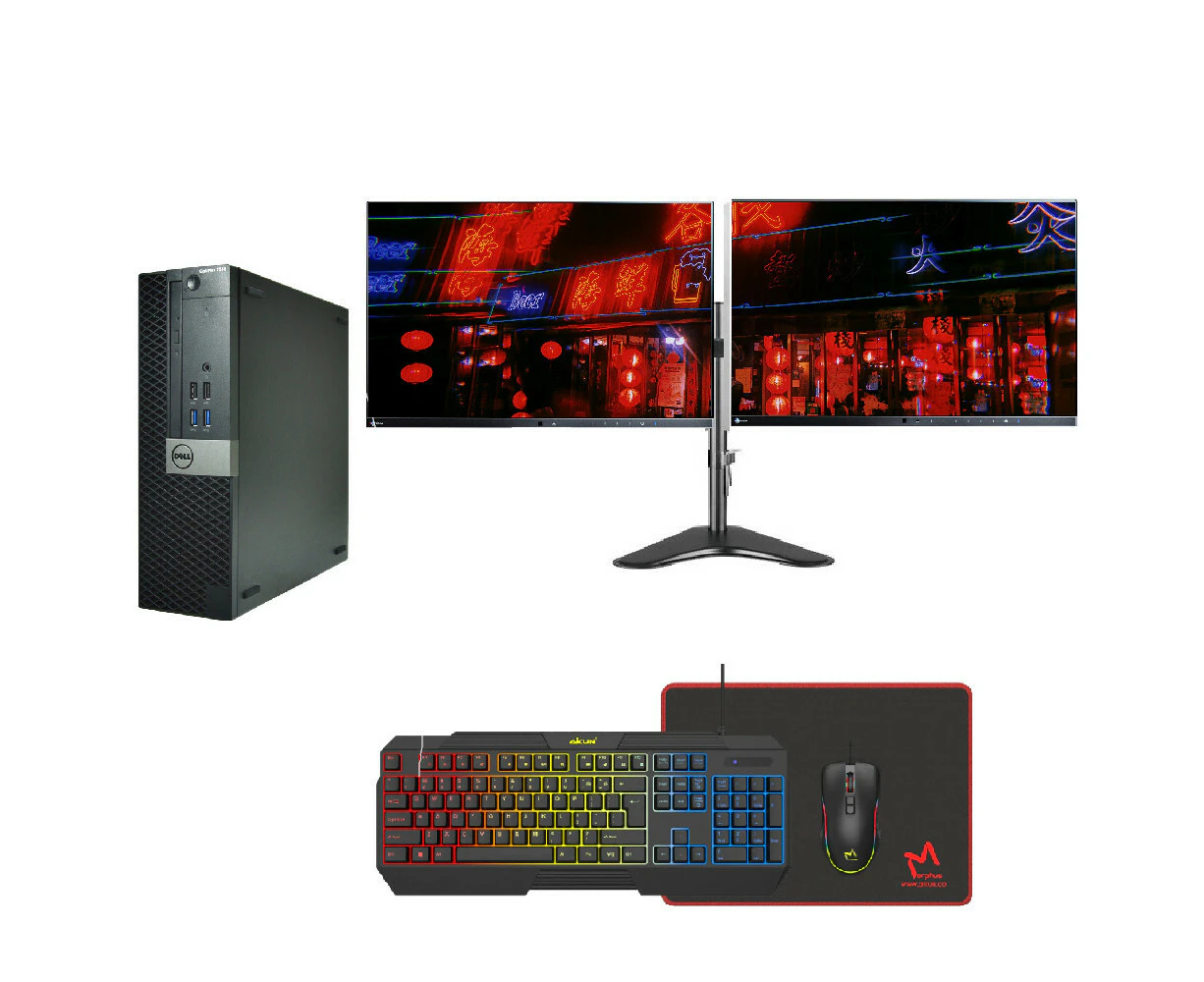 Dell 7040 Bundle Gaming Desktop i7-6700 3.4GHz 256GB 16GB RAM GTX 1050ti + Dual 24" Monitor - Refurbished Grade A