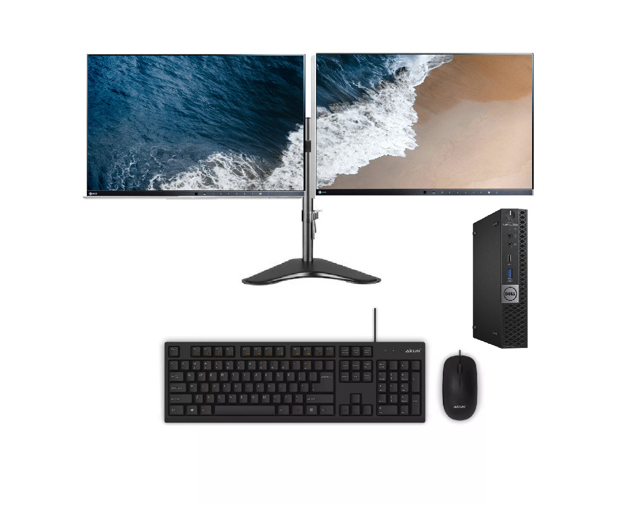 Dell 7060 Bundle Desktop i7-8700T 2.4GHz 16GB RAM 256GB + Dual 24" Slim Monitor - Refurbished Grade A