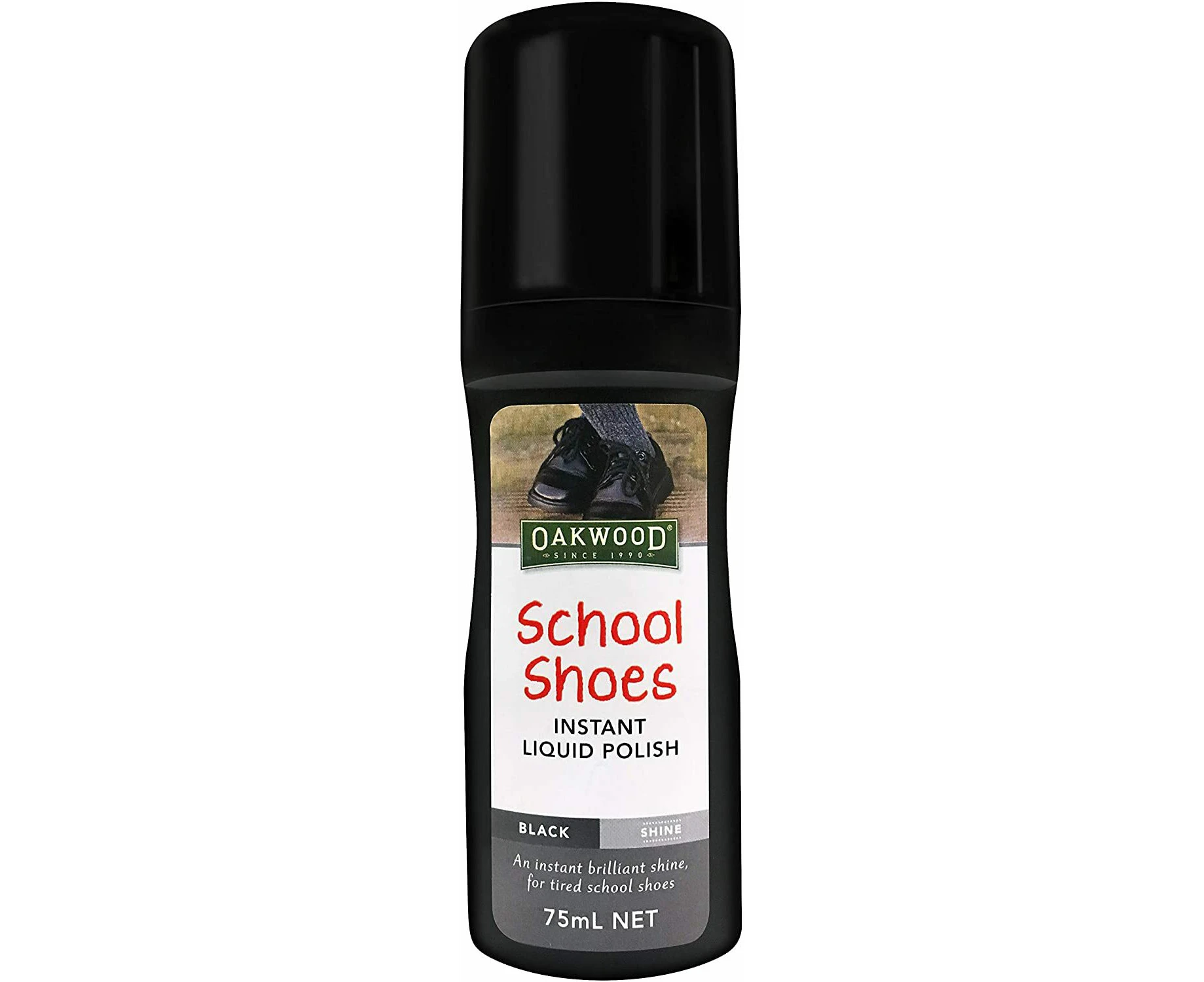 Oakwood 75ml School Shoes Instant Liquid Polish Black Shine