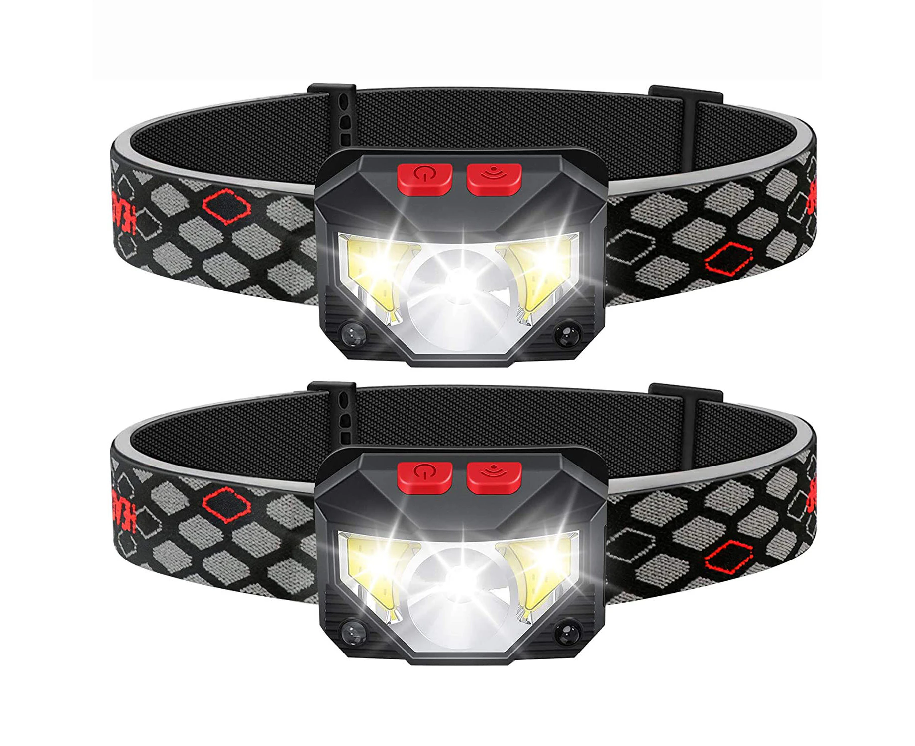 LED Rechargeable Headlamp, 2-PACK Waterproof Flashlight Motion Sensor Control Head Lamp, 1000 Lumen Bright 30 Hours Runtime USB Headlight