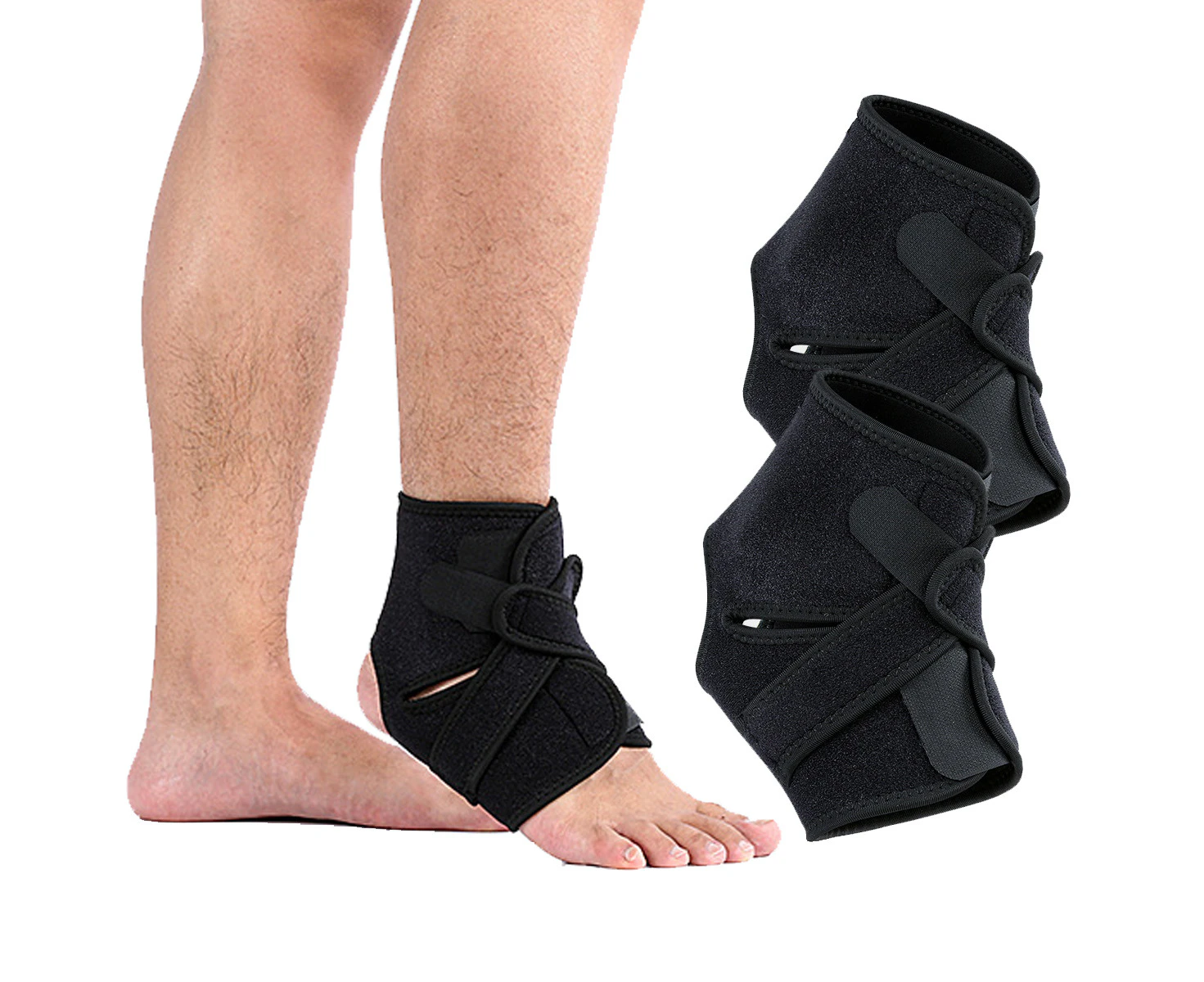 2pcs Foot Ankle Wrap - Right and Left Foot Support Sleeve Brace for Men and Women - Adjustable Sprained Feet(black)