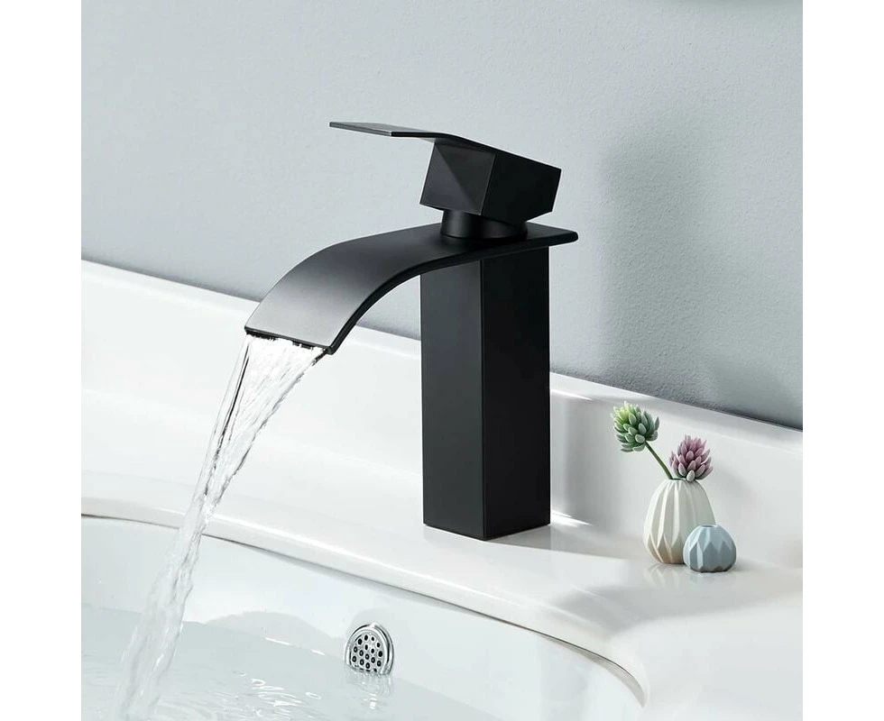 Black Cascade Basin Faucet - Bathroom Mixer Tap - Modern Style - Single Handle Hot and Cold Adjustable (Model)