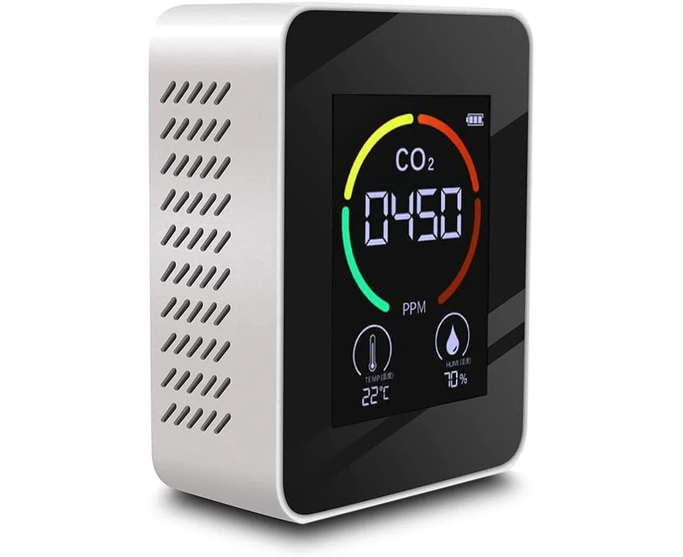 3-in-1 CO2 Air Quality Monitor Carbon Dioxide Detector Temperature Humidity Meter TVOC Detection with LCD Display -White