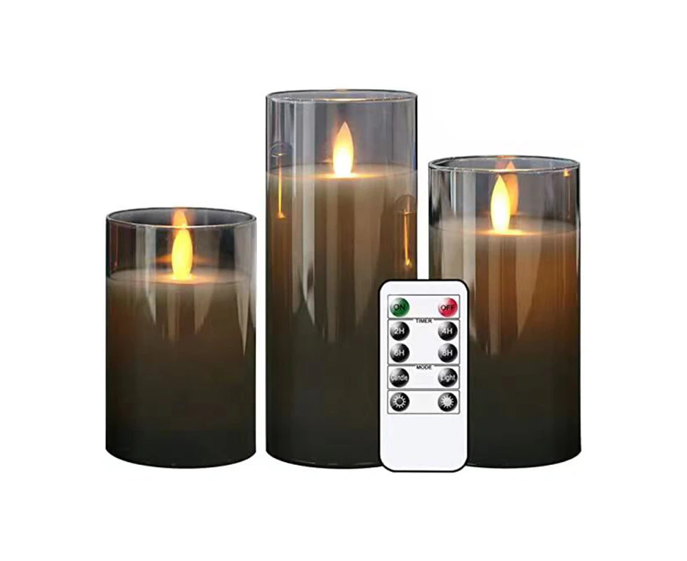 USB Rechargeable LED Flameless Pillar Candle set Flickering Moving Wick Paraffin Real Wax Remote controlled 3PCS/Set