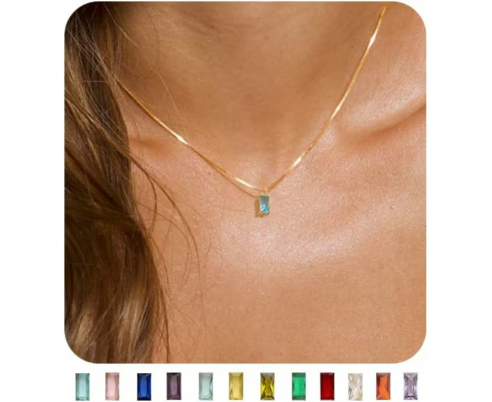 Diamond Necklaces for Women 14K Gold Plated Emerald Birthstone Necklace - December(Tanzanite)