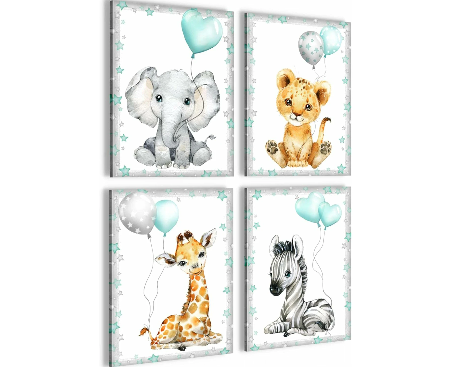 Pictures Animals - Ready to hang - No extra frame needed - Wall art set nursery girl boy - 30 x 40 cm - 4 pictures