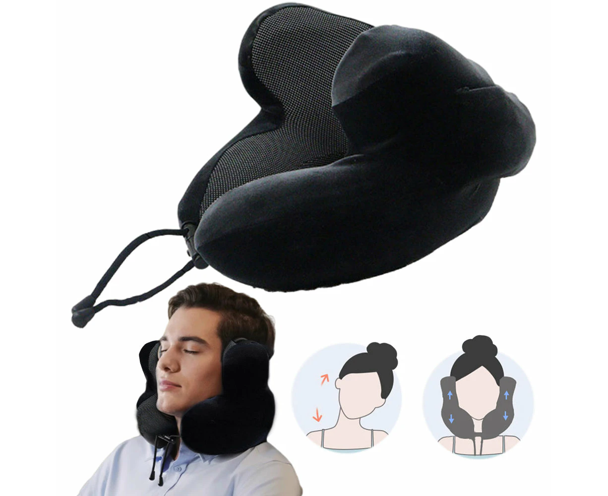 Travel Neck Pillow Airplane Neck Support Pillow with Noise Reducing Earmuffs Dark Gray