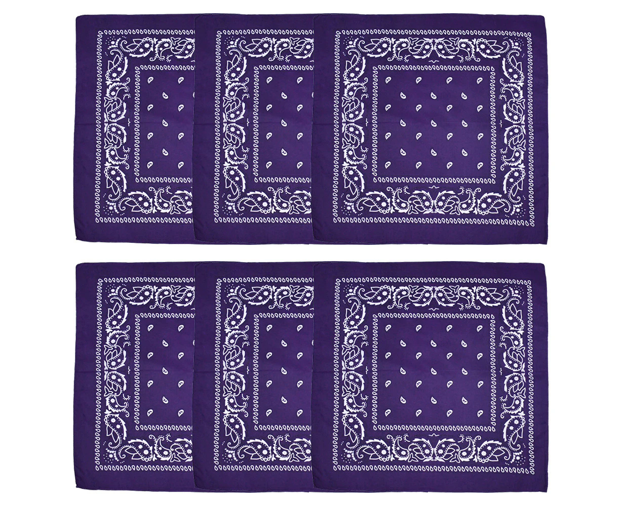 Paisley Cowboy Bandanas 6-Pack Fashionable,Deep Purple