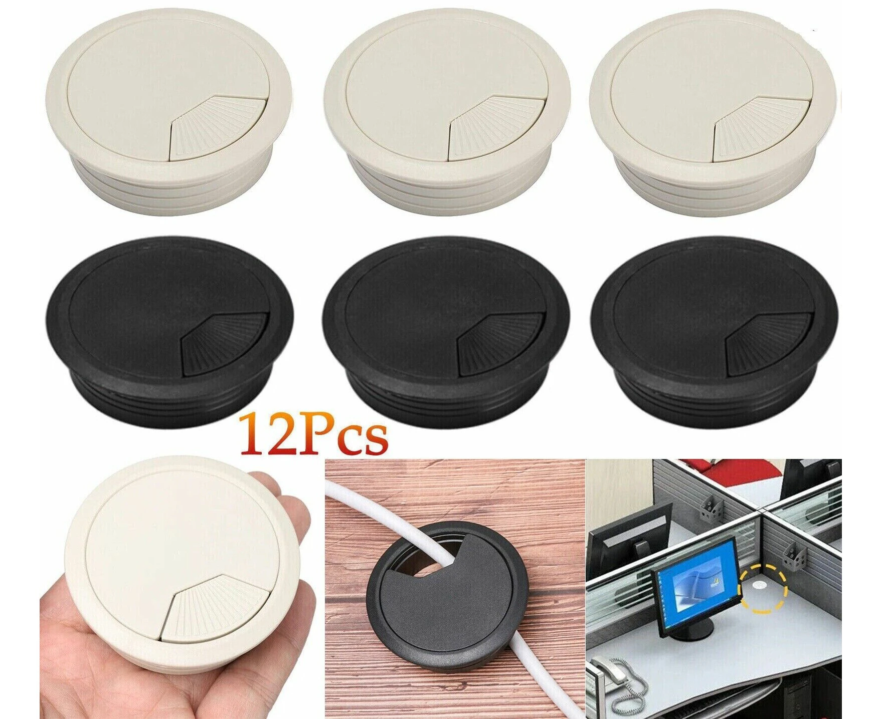 12pcs Computer Desk Table Grommet Cable Tidy Port Wire Hole Cover 50mm White