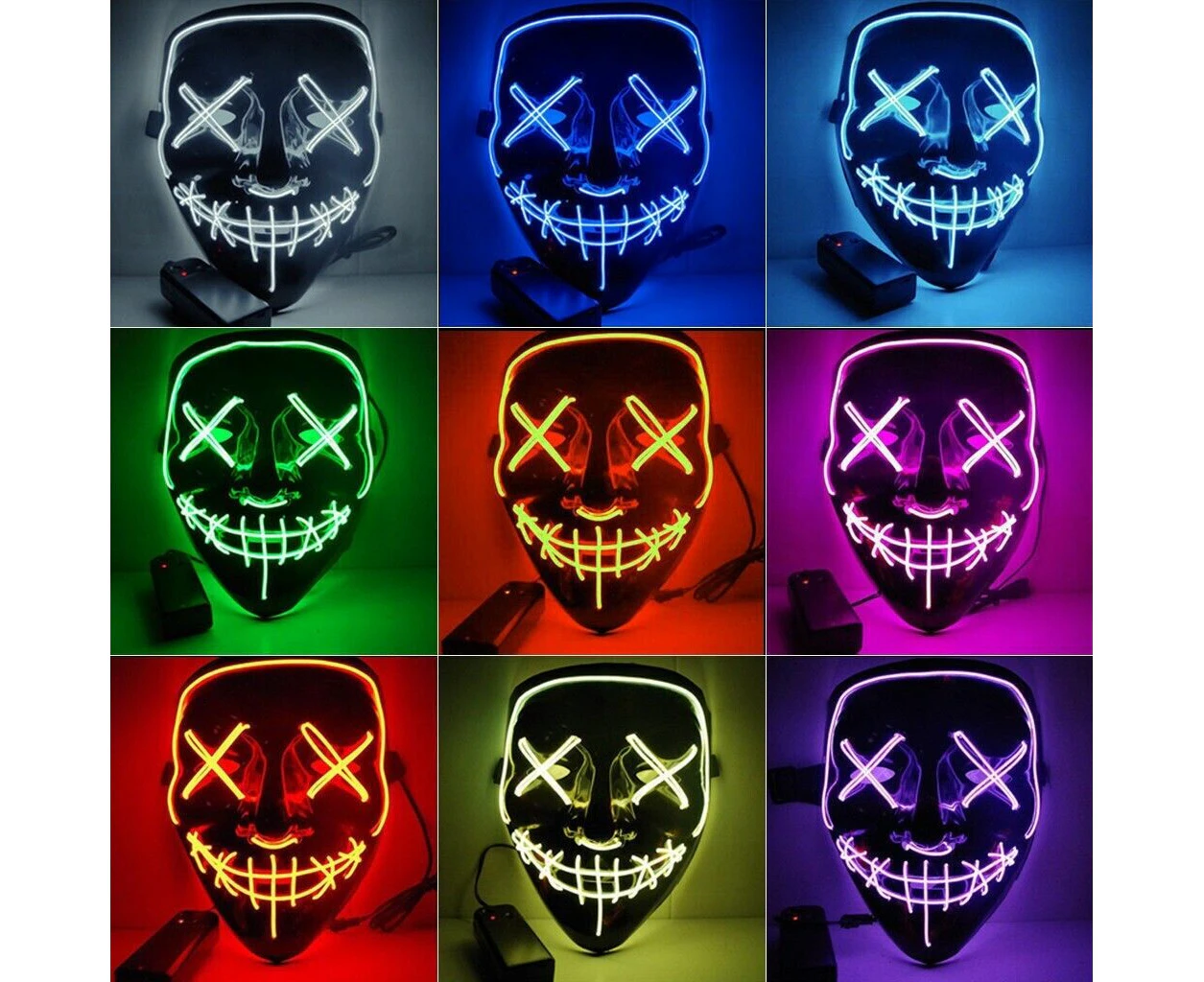 LED Purge Mask Glow in Dark Lightup Halloween Costume Scary Rave Festival Yellow