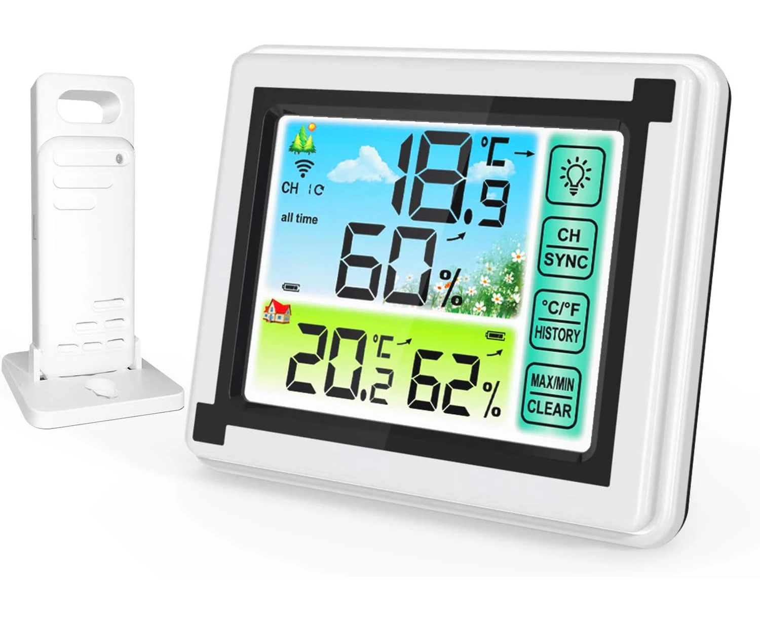 Upgraded Wireless Weather Station Indoor Outdoor Thermometer with Remote Sens