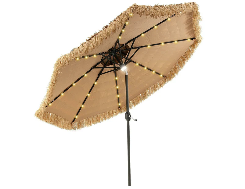 Costway Hawaiian Style Tiki Umbrella Solar Powered Patio Umbrella w/32 LED Lights Natural