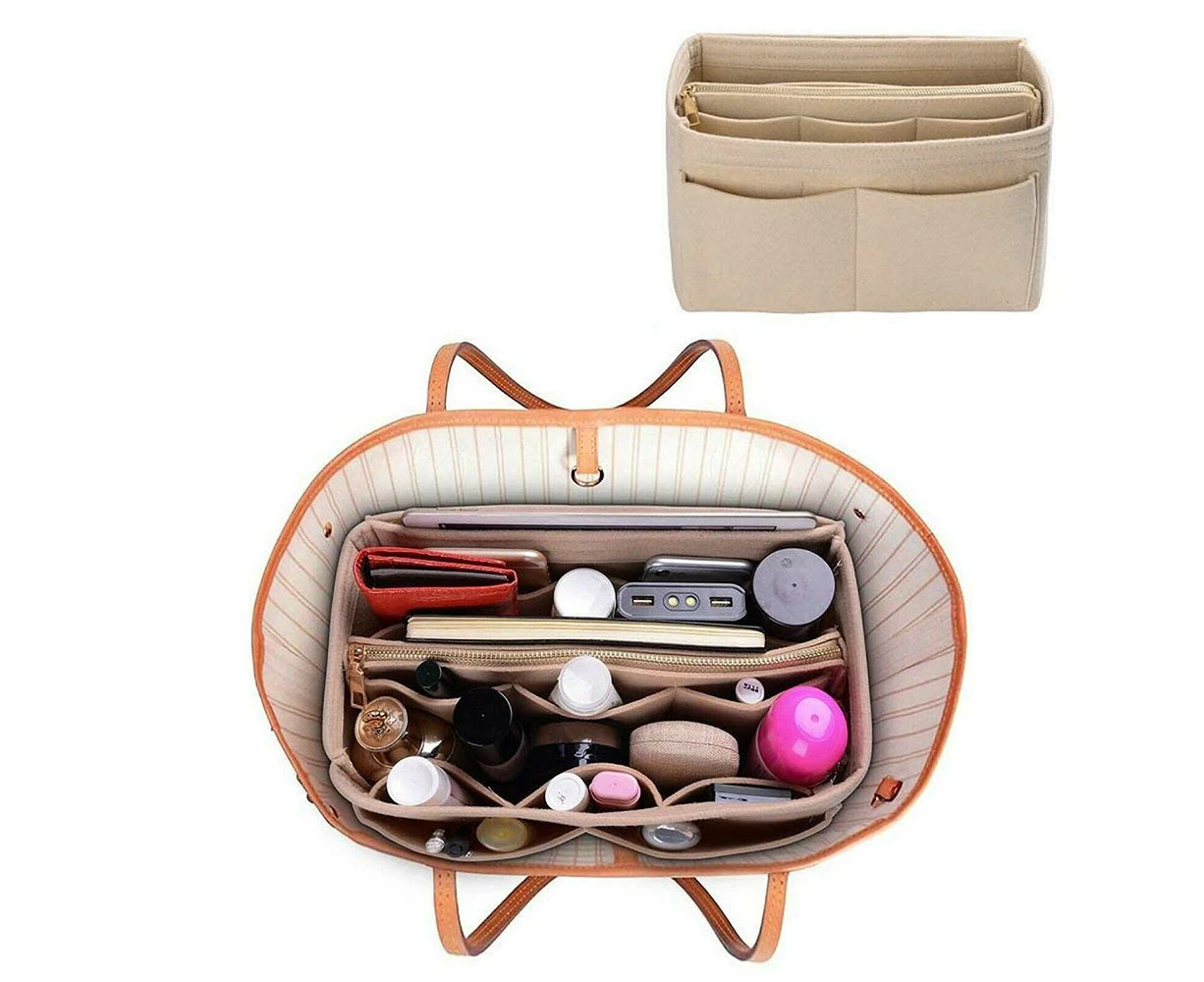 Felt Bag Organiser Handbag Insert Liner Tote - Beige - M