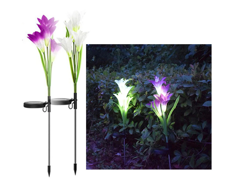 2 Pack Garden Lily Flower Light Outdoor Color Changing LED Solar Decorative Lights for Garden Patio Backyard  (Purple and White)