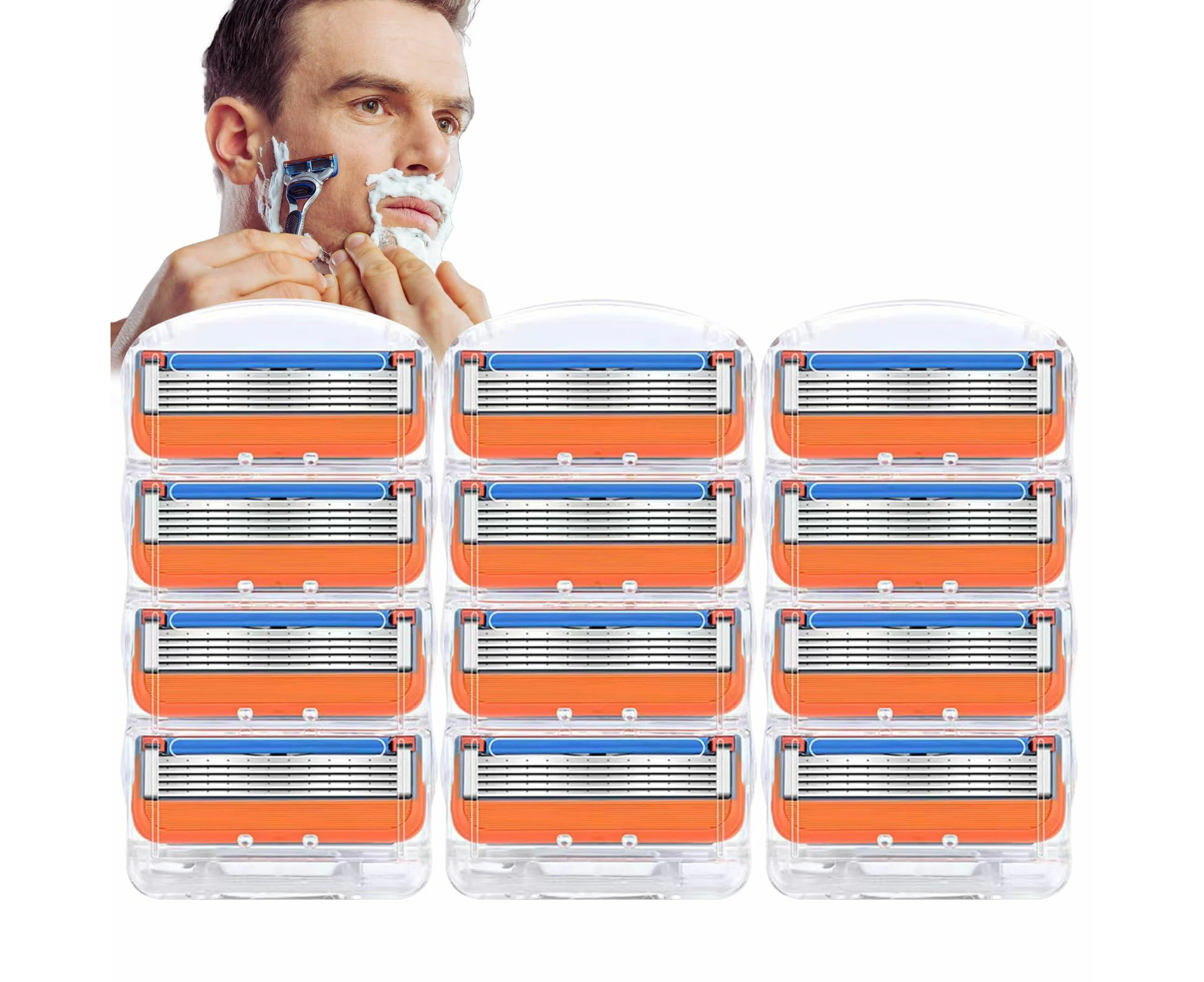 12pcs Razor Blade Shaving Razor Blade Refills for Gillette Fusion 5,Orange New Version