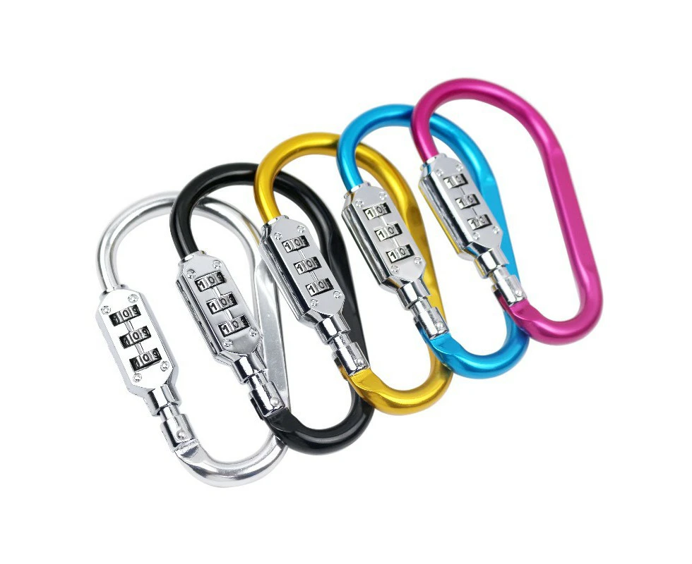 5pcs Outdoor Hiking Buckle Combination Lock Anti-theft D-type Combination Padlock Metal Rucksack Digital Helmet Lock