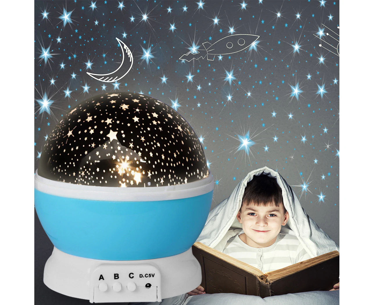 LED Star Projector Light Galaxy Starry Night  Lamp Laser Rotating Bedroom Blue - Blue