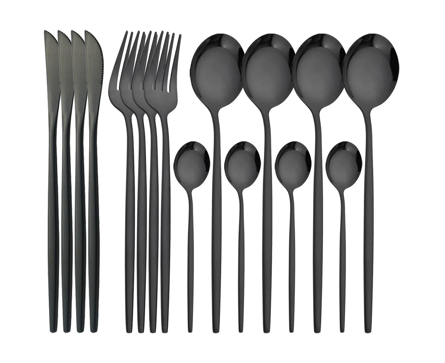 16Pcs Tableware Dinnerware Set Black Gold Cutlery Set Stainless Steel Fork Knife Teaspoon Dinner Silverware Kitchen Flatware Set --Black