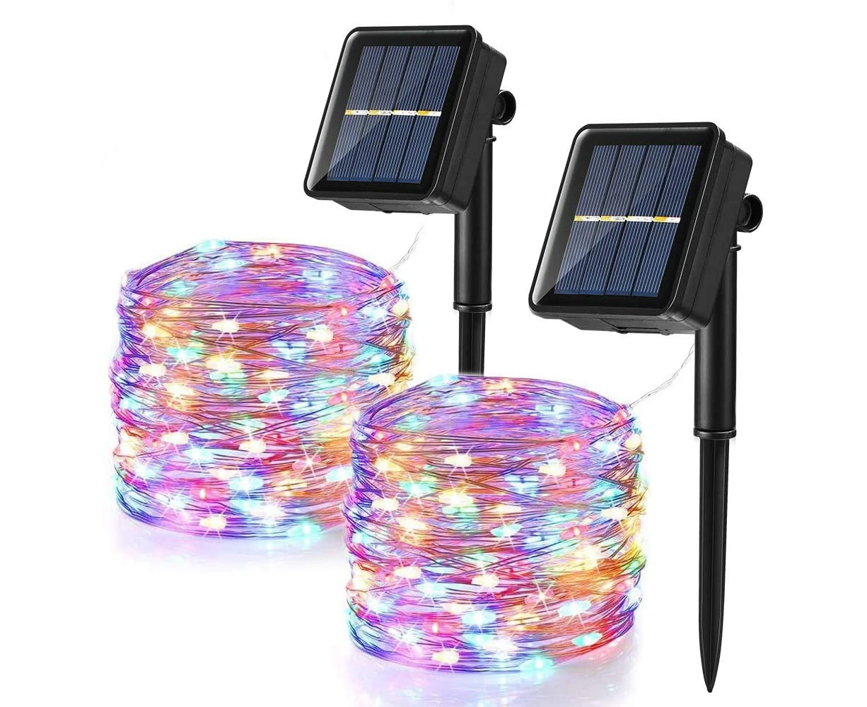 [Pack of 2] Solar Fairy Lights Outdoor, 12M 100 LED Colorful Christmas Fairy Lights Outdoor Copper Wire Solar Fairy Lights 8 Modes