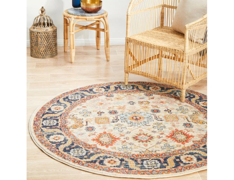 Ankara Traditional Multi Colour Beige Modern Round Rug 3 Sizes