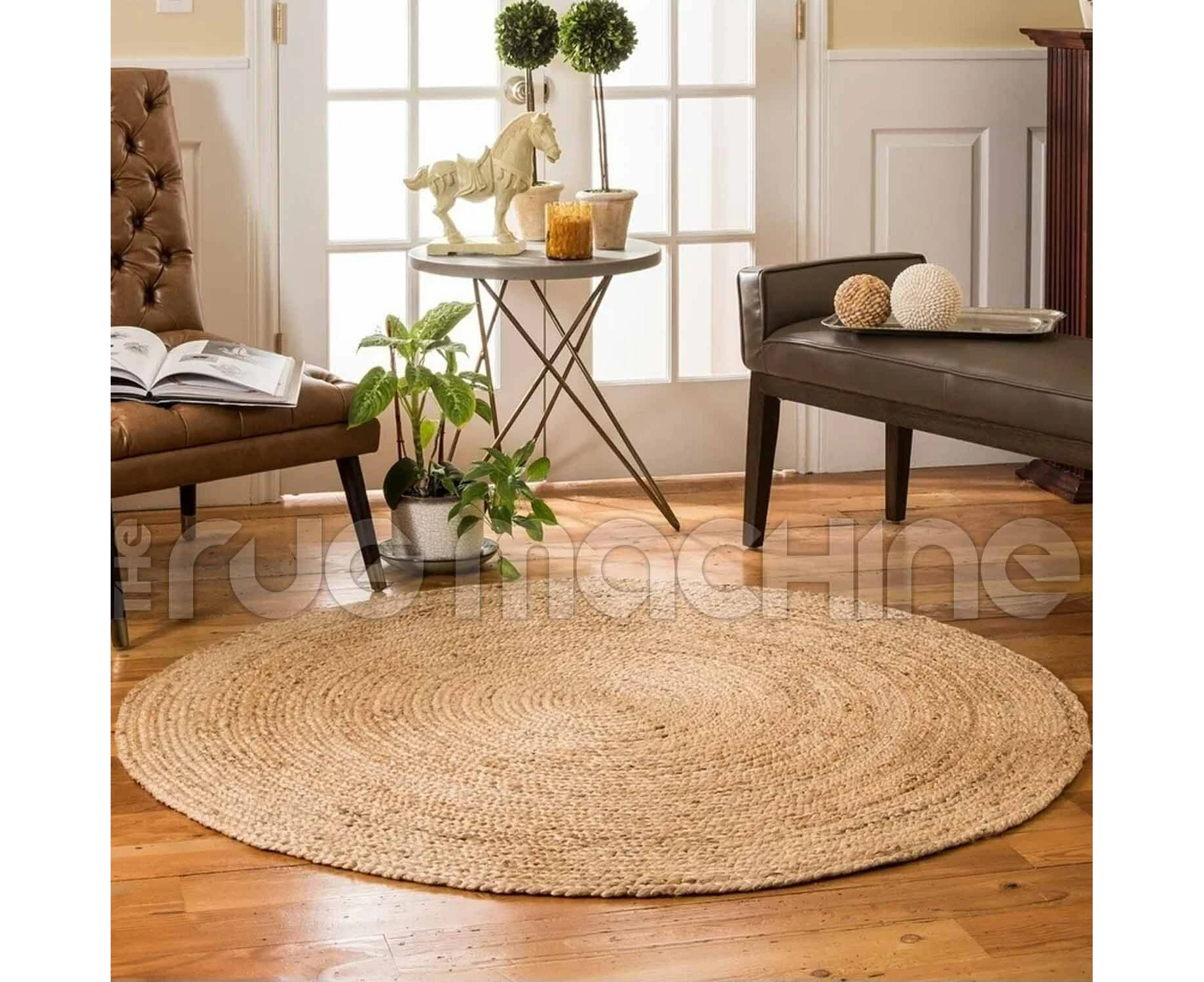 Patna Natural Woven Jute Beige Braided Round Floor Rug - 2 Sizes