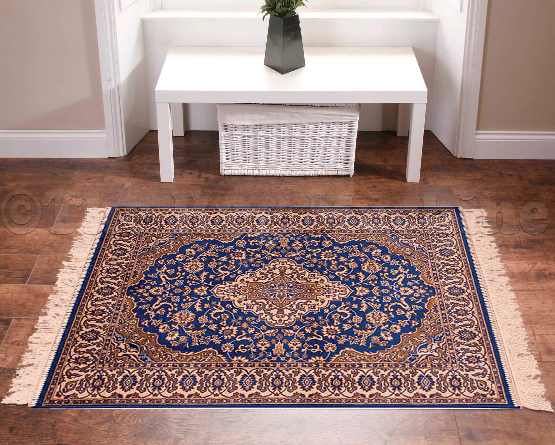 ANKARA PERSIAN BLUE THIN ART-SILK FLOOR RUG RUNNER 68x230cm