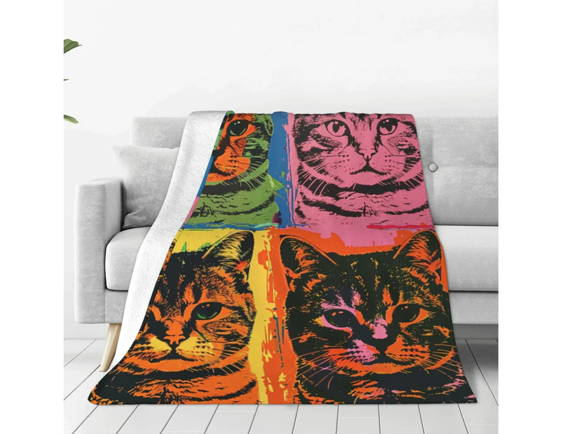 Four-color Cat Print Soft Flannel Blanket Cover Sofa Bedroom