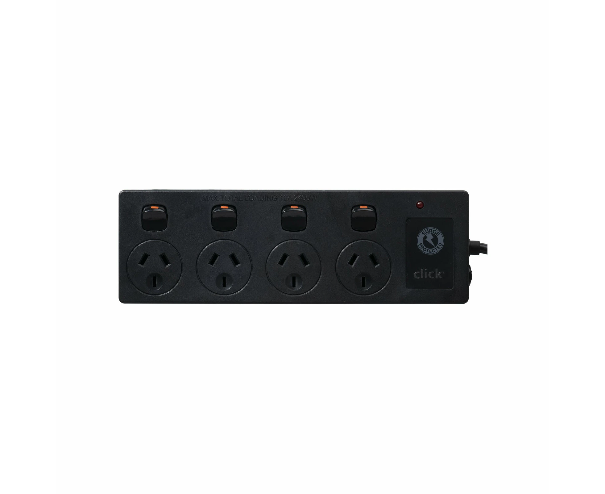 Click Black 4 Outlet Switched Surge Protect Power Board