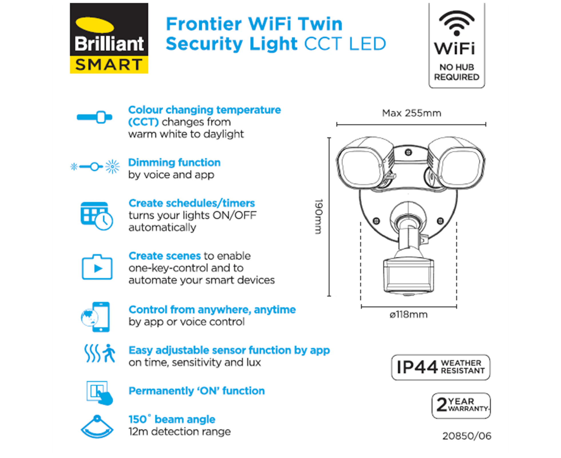 Brilliant 20W Frontier Smart LED Twin Flood Light With Sensor