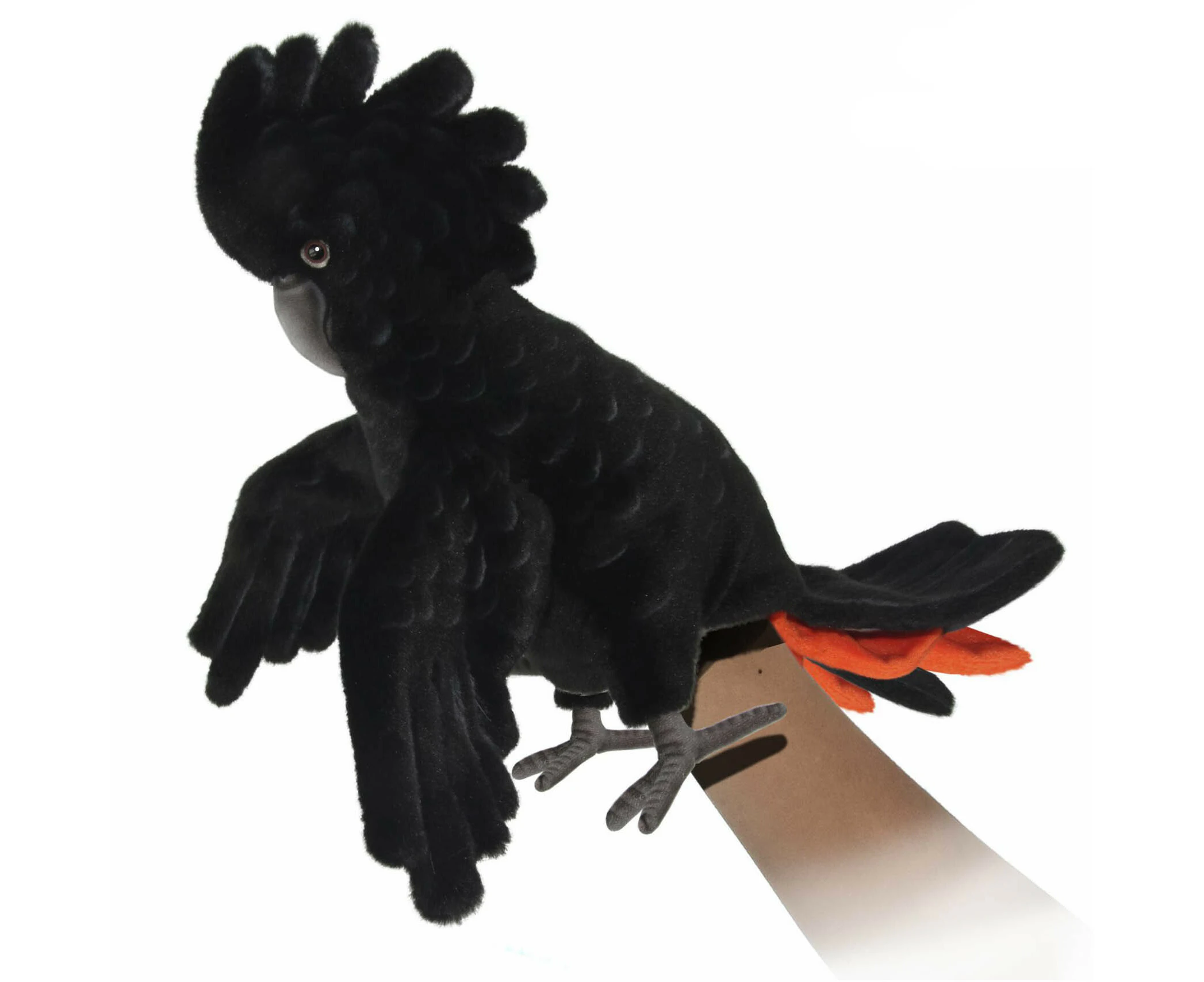 Hansa - Black Cockatoo Puppet - Realistic Soft Stuffed Animal Plush Toy 49cm