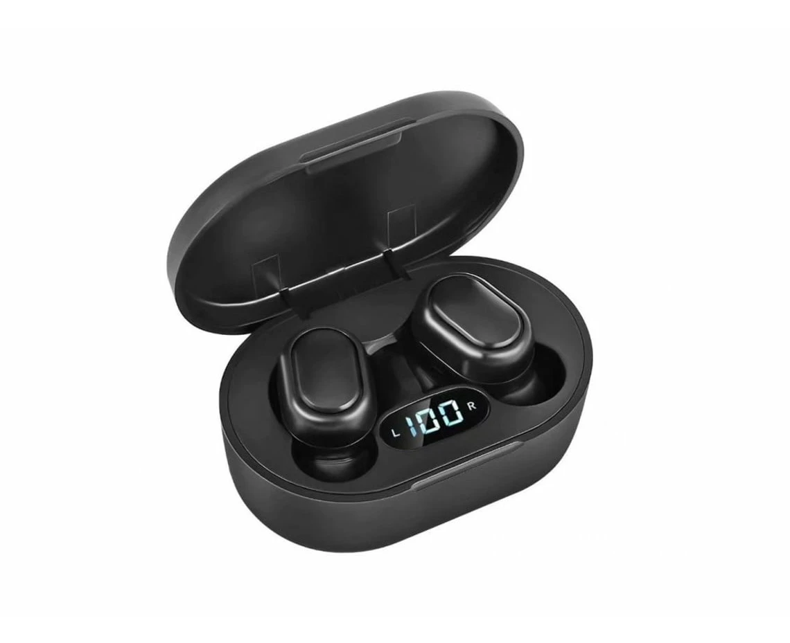 Black Bluetooth True Wireless E7S Headphones 5.0, featuring Compatible LED Large Screen and 300mAh Charging Capacity