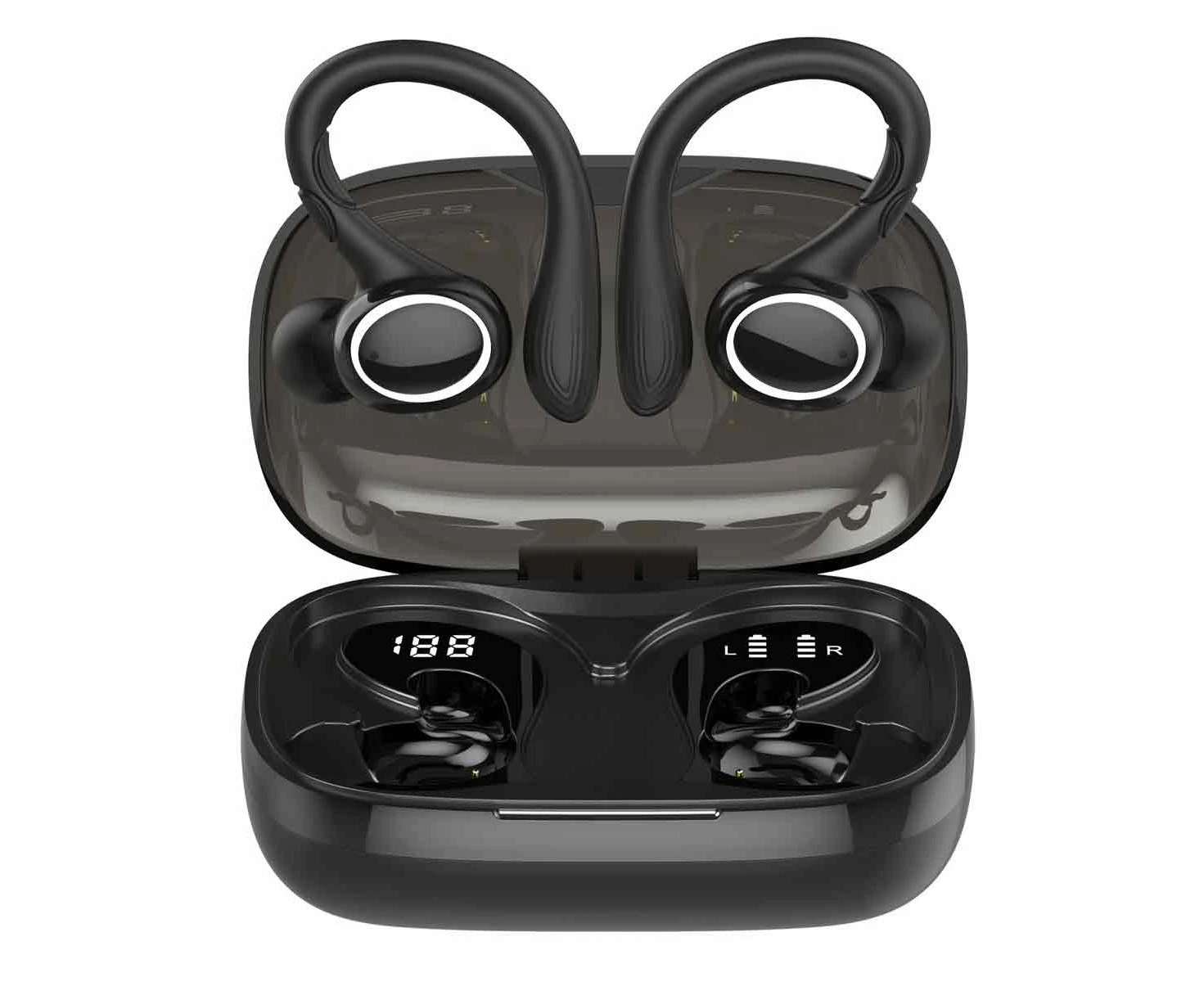 Wireless Earbud with Sport Earhooks, Bluetooth 5.3 Headphones, In-Ear Wireless Earphones with HiFi Stereo Sound, Dual LED Display