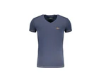 Cotton V-Neck T-Shirt with Print and Logo Details