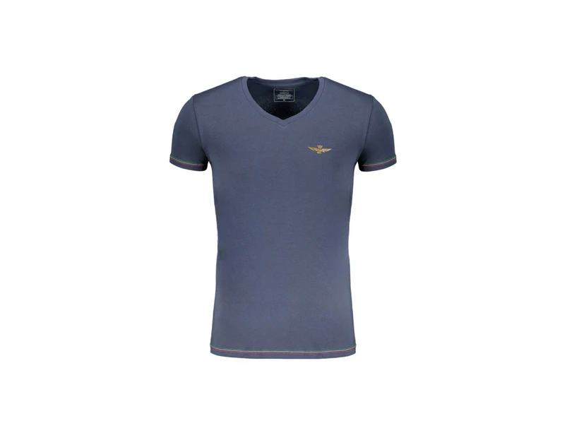 Cotton V-Neck T-Shirt with Print and Logo Details