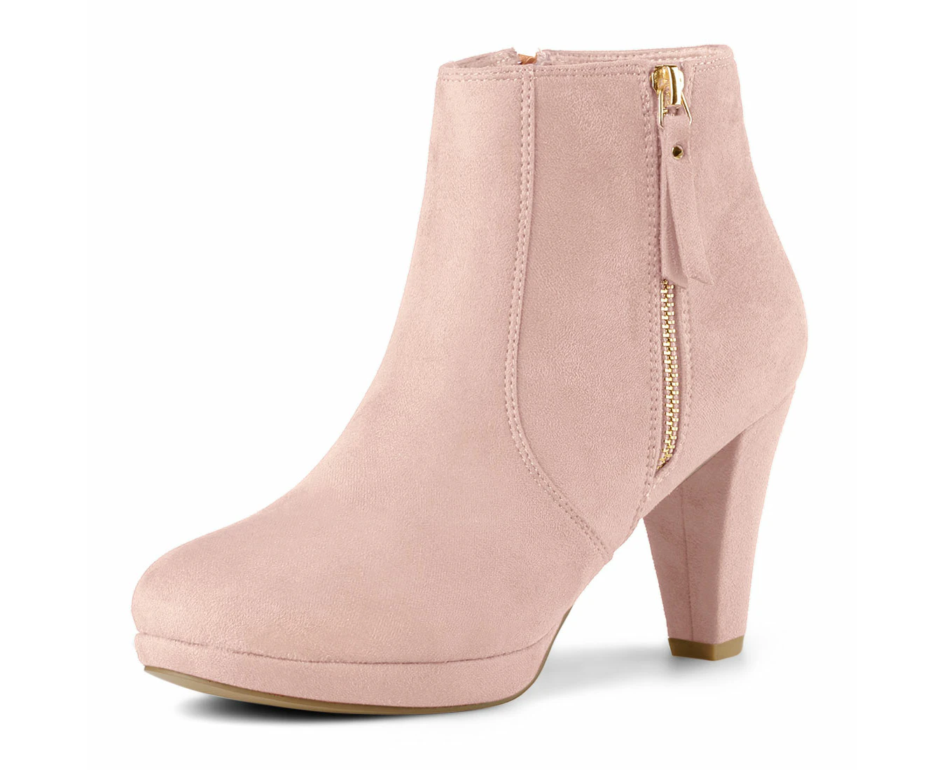 Allegra K Side Zip Low Platform Chunky Heel Ankle Booties