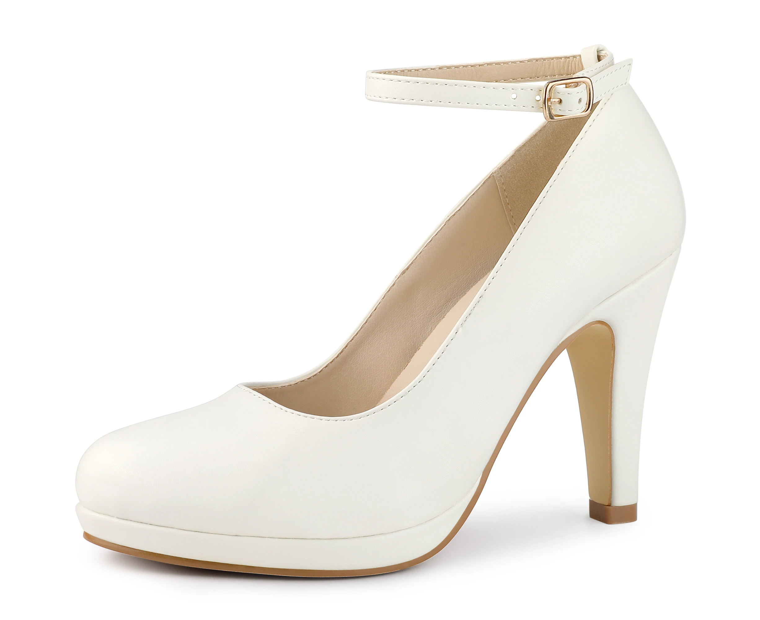 Allegra K Round Toe Heel Ankle Strap Pumps