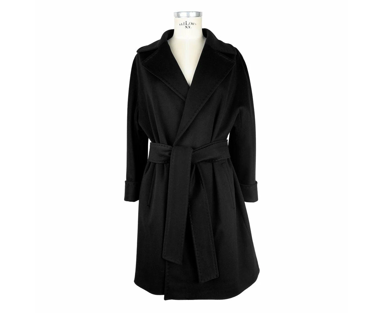 Made in Italy Elegant Black Virgin Wool Women's Coat - IT48 | XL