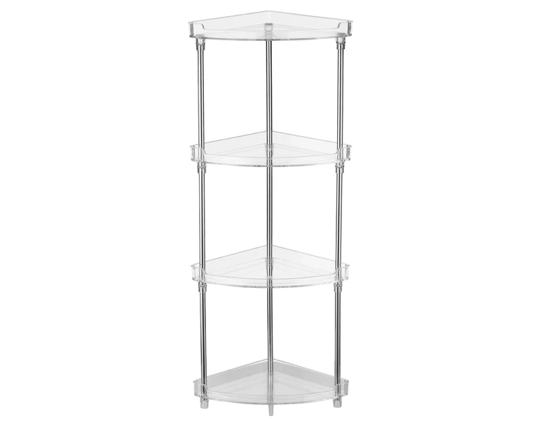 4-Tier Corner Storage Organizing Caddy Stand for Bathroom Vanity Countertops Free Standing  2 Shelves Clear