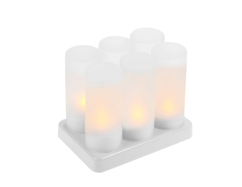 6pcs/set Rechargeable LED Flickering Flameless Candles Tealight Candles Lights with Frosted Cups Charging Base Yellow Light AC100-240V