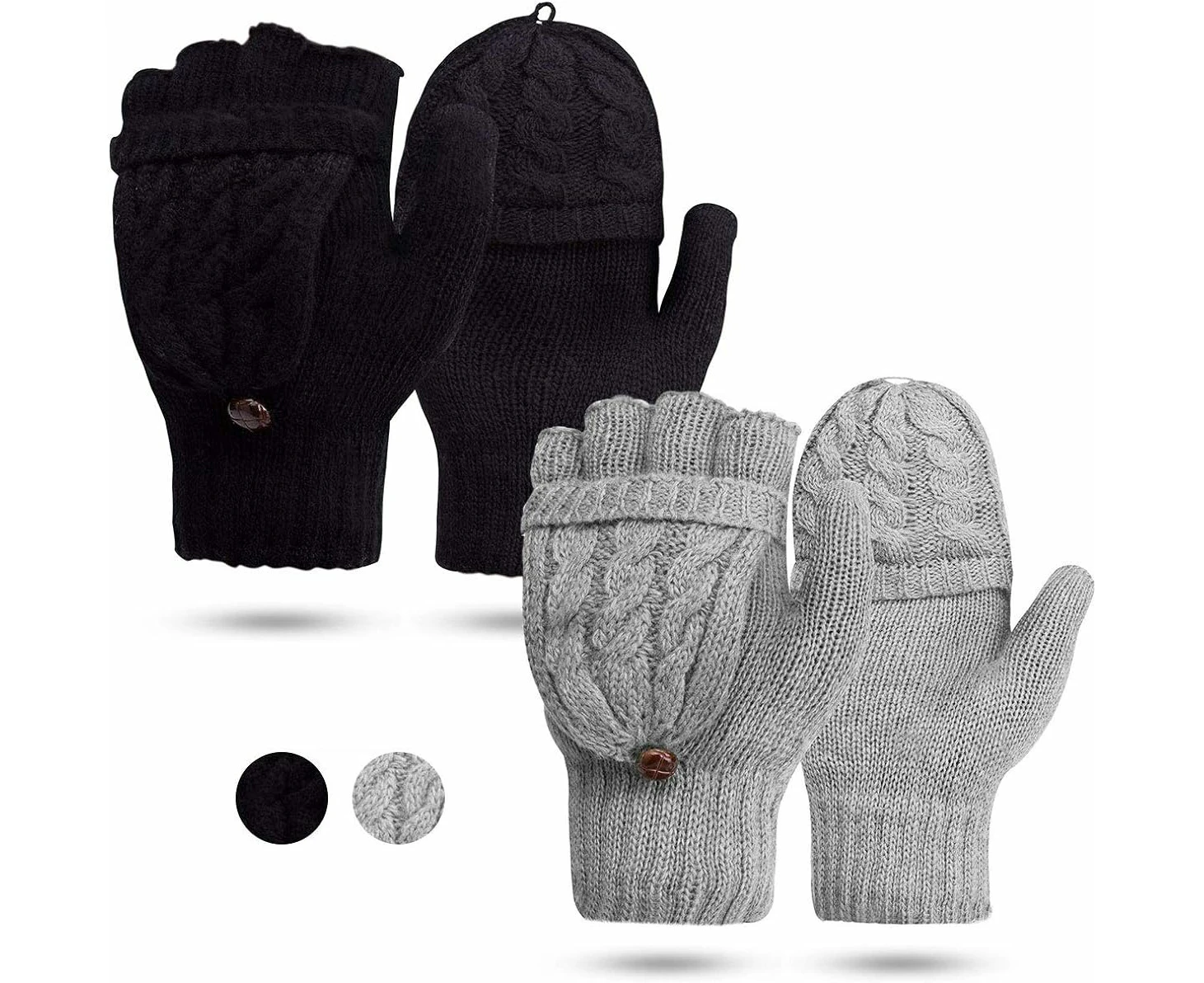 Women'S Gloves Fingerless Mittens - Winter Warm Gloves Cable Knit,Half-Finger Gloves For Ladies And Girls,black