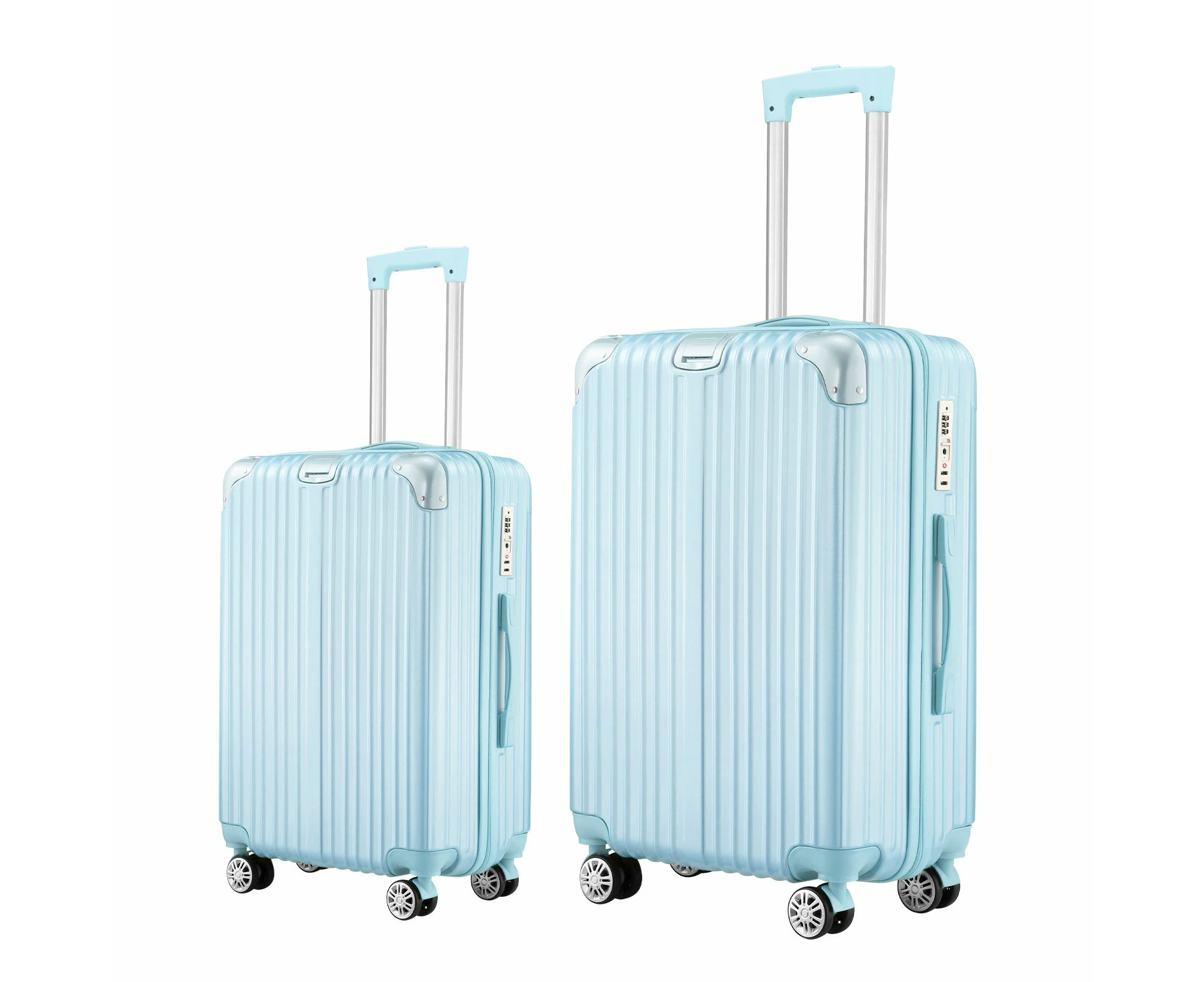 2 Piece Luggage Set Travel Carry On Hard Suitcases Trolley Lightweight Cabin Bags with TSA Lock Cover 6 Packing Cubes Pale Blue