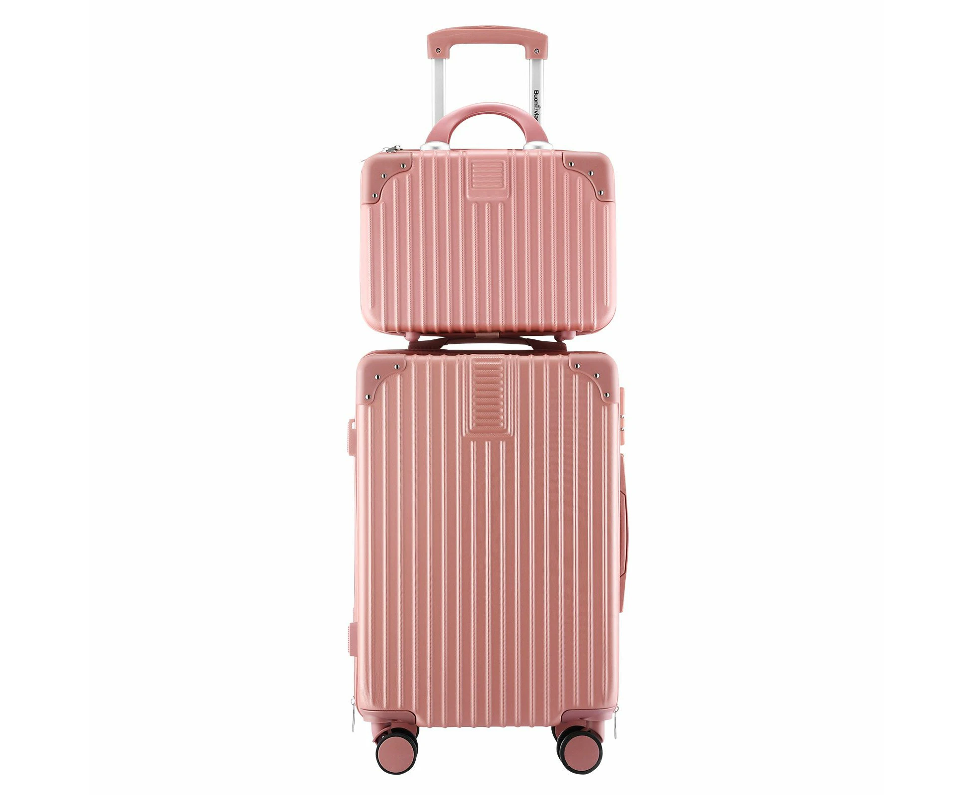 2 Piece Luggage Travel Set Hard Shell Carry On Suitcases Traveller Lightweight Trolley Checked Vanity Bag Rolling Cabin Case with Wheels Rose Gold