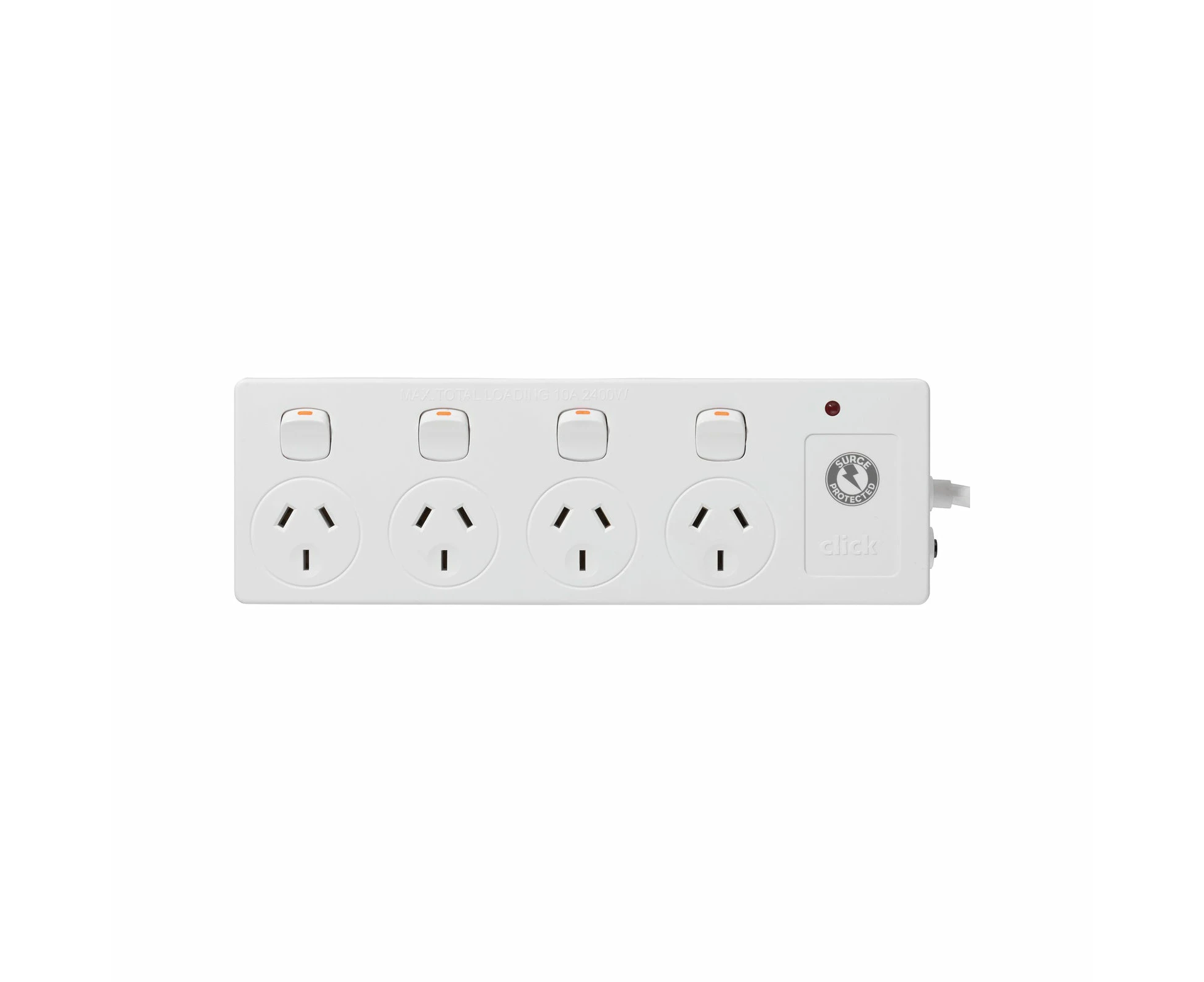 Click White 4 Outlet Switched Powerboard Surge Protect