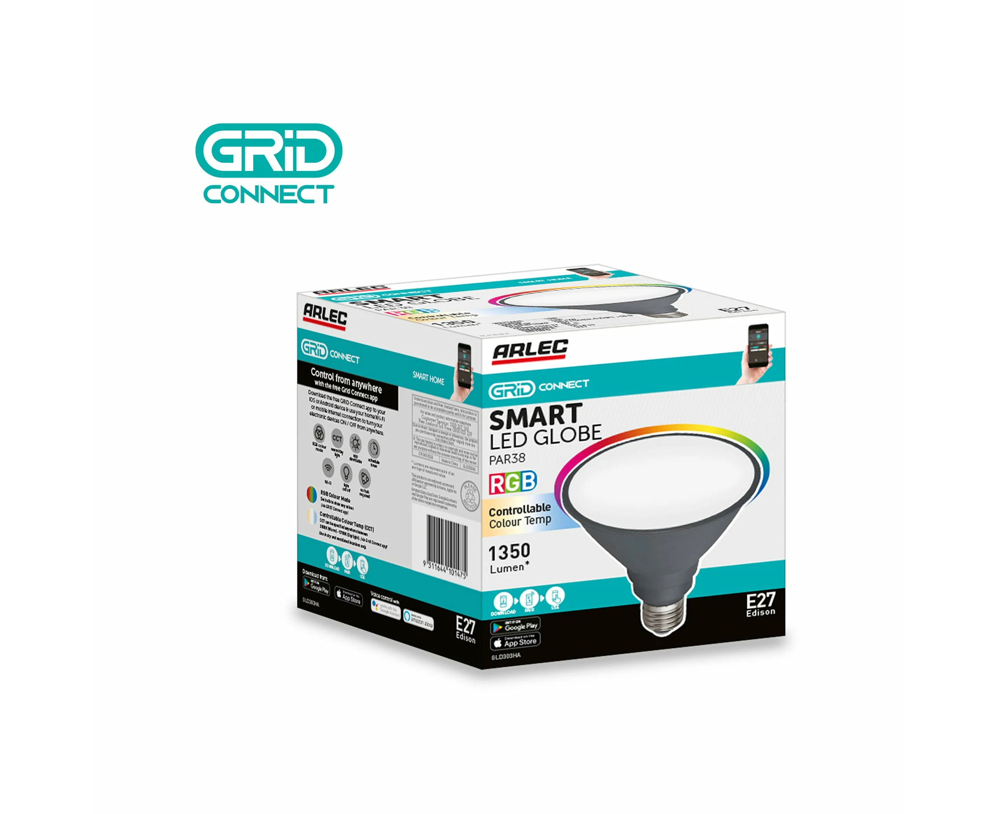 Arlec 15W 1350lm Grid Connect Smart LED PAR38 E27 CCT Globe