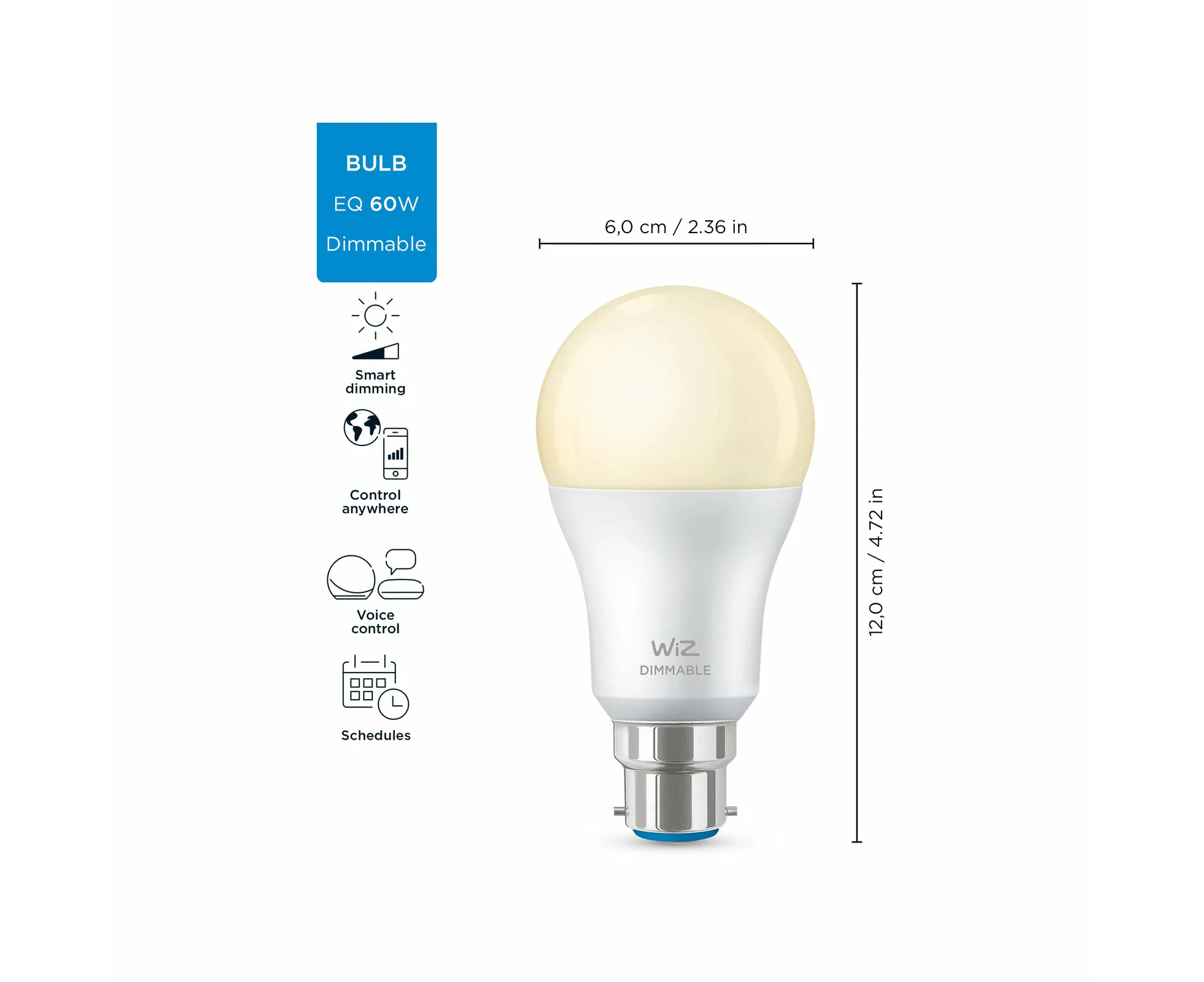 WIZ A60 B22 LED 806Lm White 8W Smart Globe