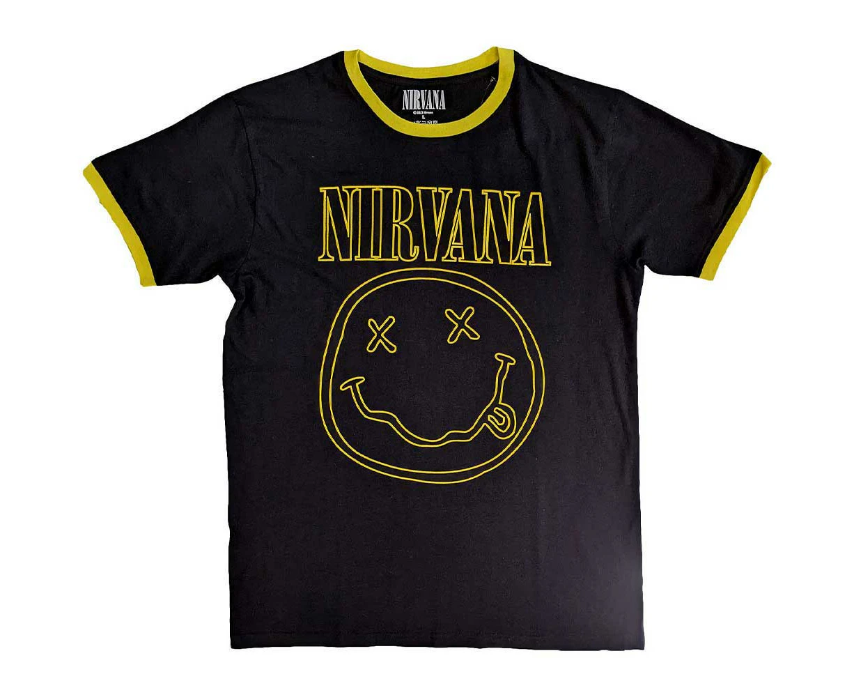 Nirvana Ringer T Shirt Outline Grunge Face  Official Unisex