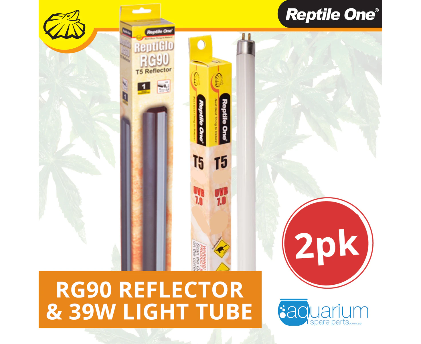 Reptile One ReptiGlo RG90 Reflector & T5 UVB Tube 39W Lighting Bundle (2pk)