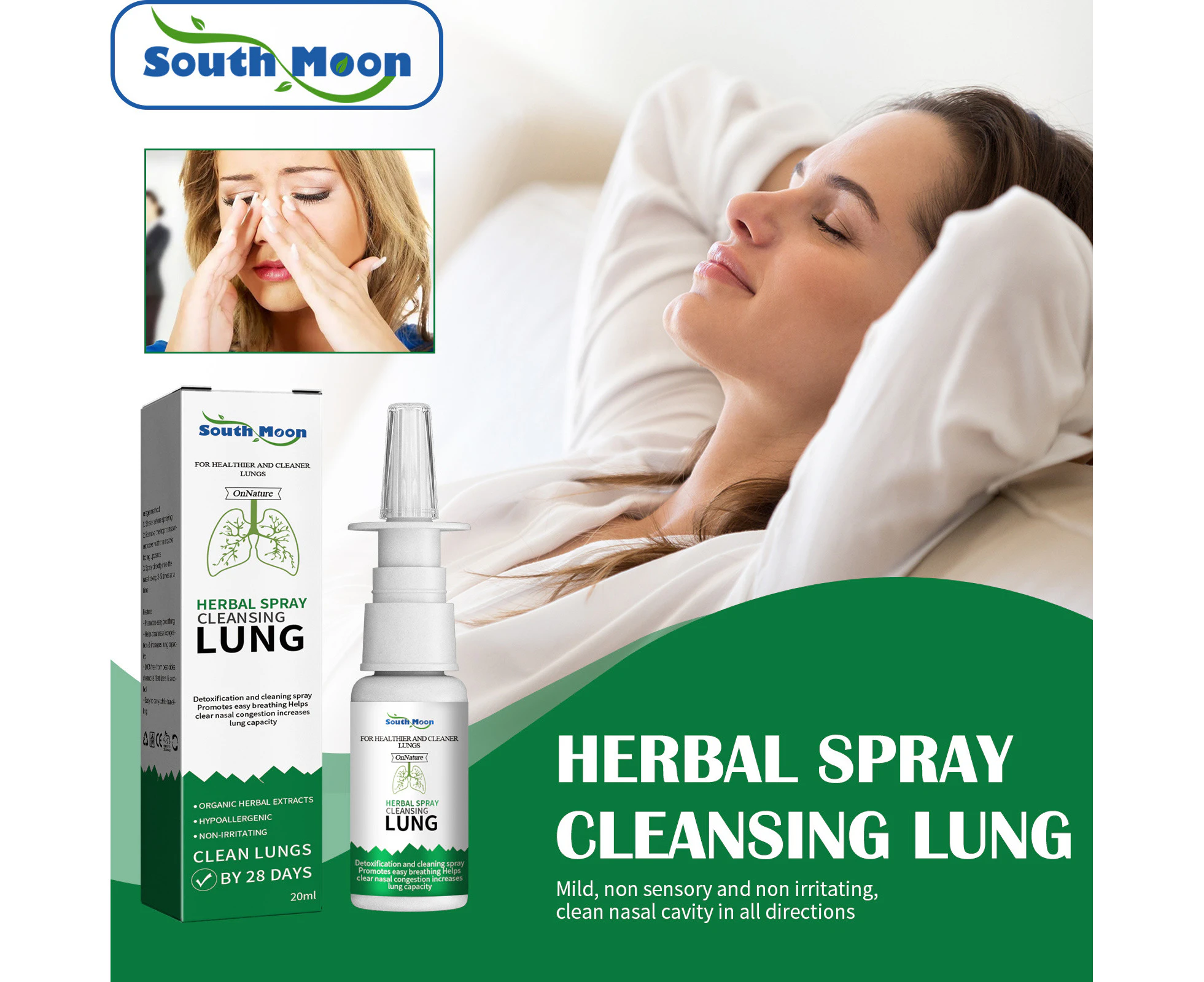 Organic Herbal Lung Cleanse And Repair Nasal Spray,Herbal Lung Cleansing Spray,Lung Detox Herbal Cleanser Spray For Smokers,Clear Stuffy Noses