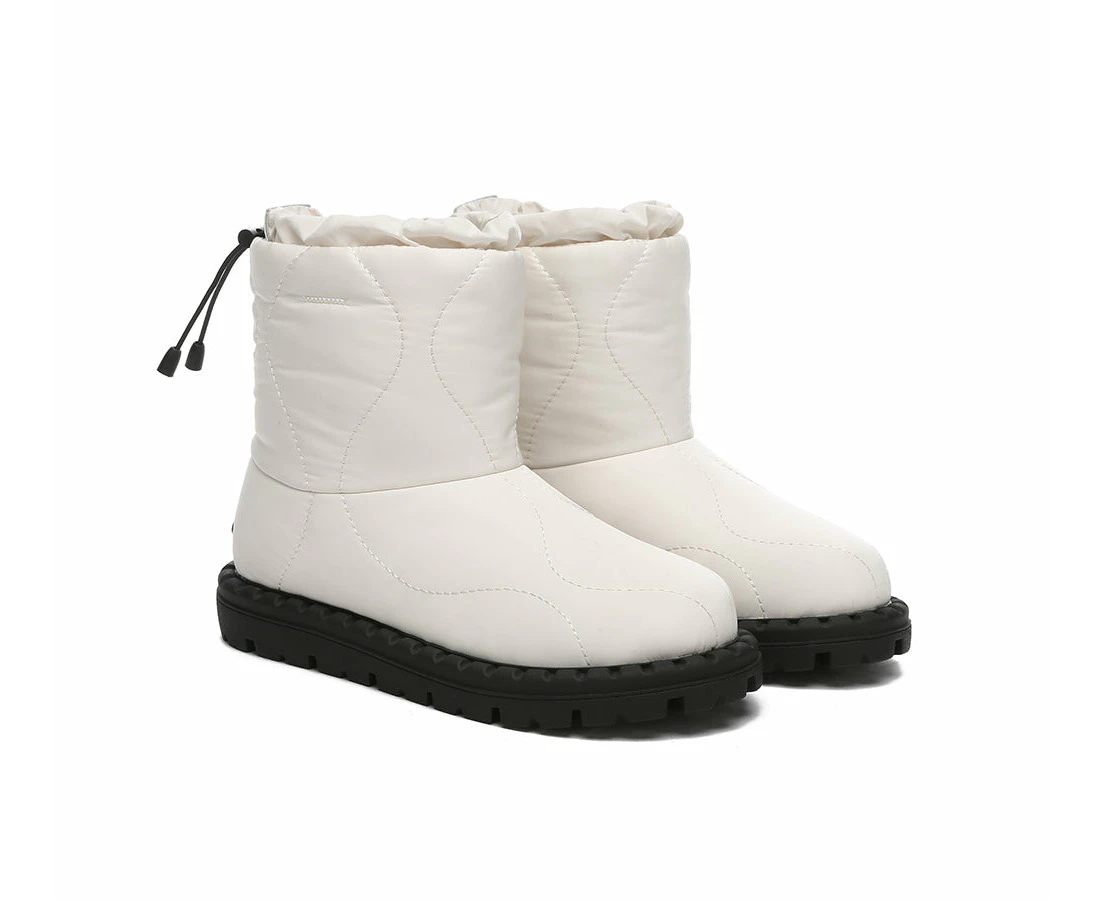 EVERAU(R) UGG Women Sheepskin Wool Waterproof Drawstring Boots Sonita - White